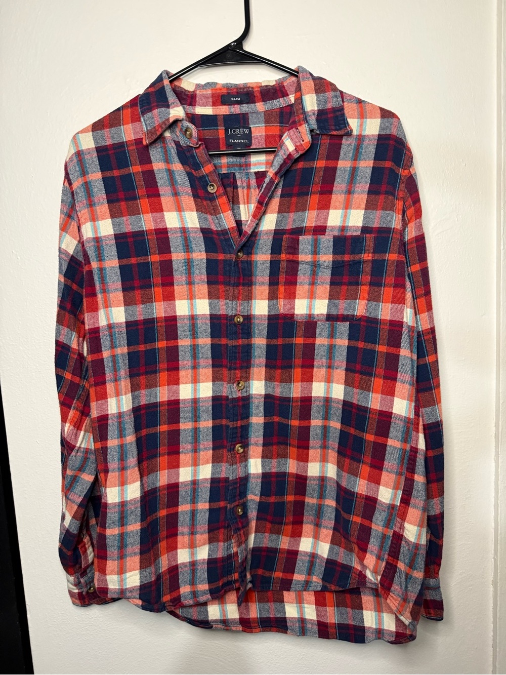 J. Crew Red Navy White Plaid Button-Down Flannel Shirt